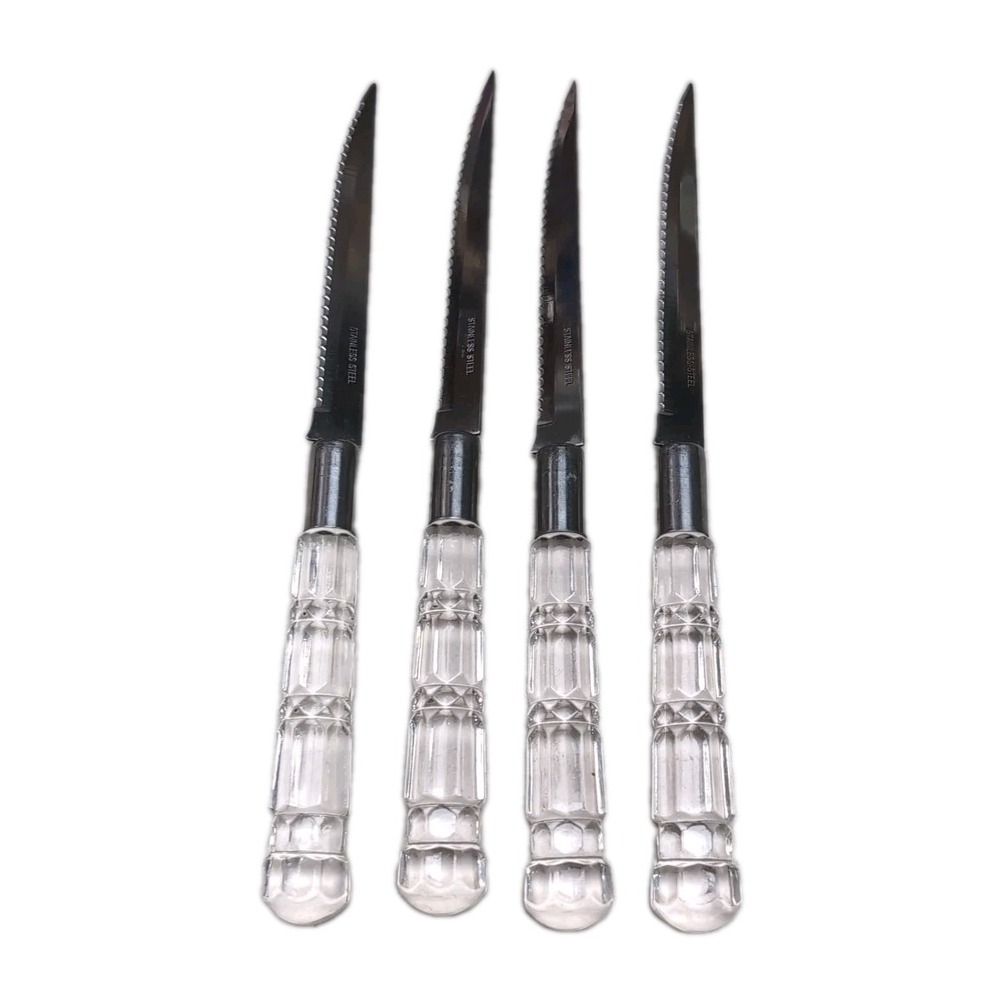 Vintage Steak Knives Stainless Steel Set of 4 Lucite Handles Retro MCM